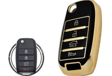 TPU Key Cover Case Protector For KIA Soul Rio Sorento Optima Flip Key Remote 4 Button BLACK GOLD Color