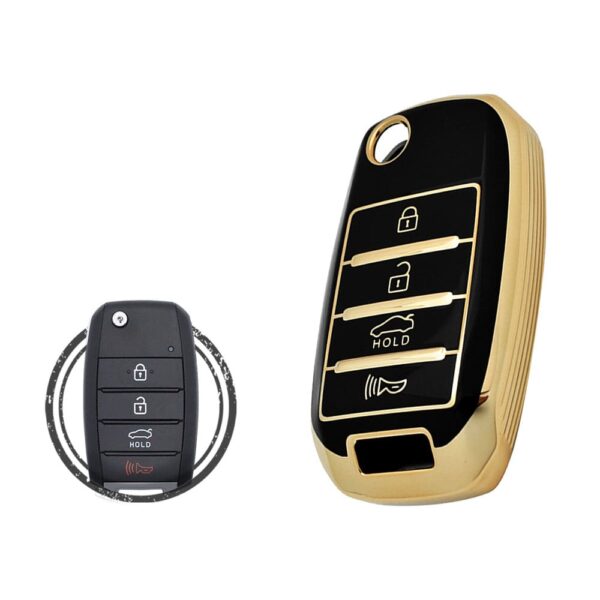 TPU Key Cover Case Protector For KIA Soul Rio Sorento Optima Flip Key Remote 4 Button BLACK GOLD Color