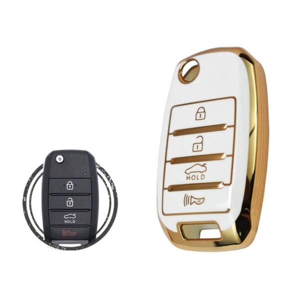 TPU Key Cover Case For KIA Soul Rio Sorento Optima Flip Key Remote 4 Button WHITE GOLD Color