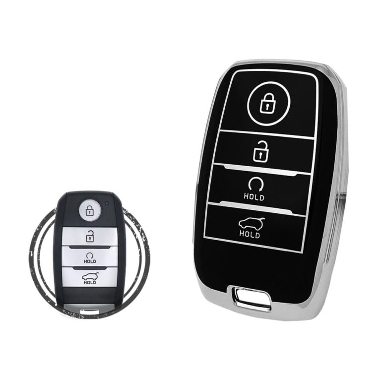 TPU Key Cover Case For KIA Seltos Sonet Smart Key Remote 4 Button w/ Start Black Chrome Color