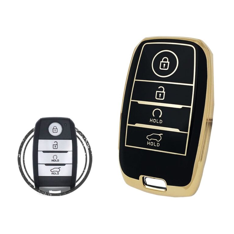 TPU Key Cover Case Protector For KIA Seltos Sonet Smart Key Remote 4 Button w/ Start BLACK GOLD Color