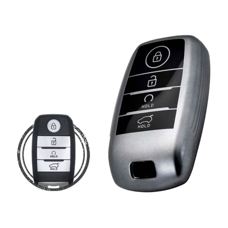 TPU Key Fob Cover Case For KIA Seltos Sonet Smart Key Remote 4 Button w/ Start BLACK Metal Color