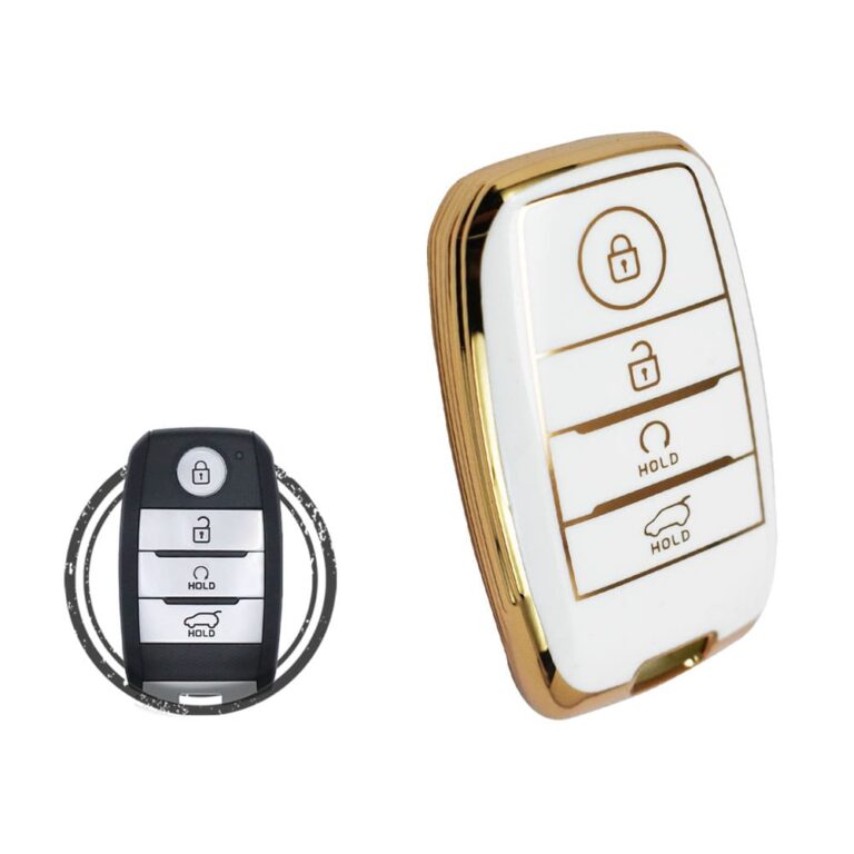 TPU Key Cover Case For KIA Seltos Sonet Smart Key Remote 4 Button w/ Start WHITE GOLD Color