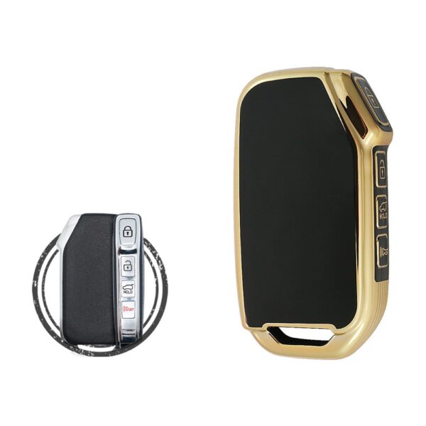 TPU Key Cover Case Protector For KIA Soul Telluride Sportage Smart Key Remote 4 Button BLACK GOLD Color