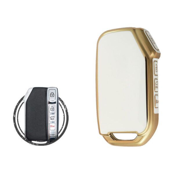 TPU Key Cover Case For KIA Soul Telluride Sportage Smart Key Remote 4 Button WHITE GOLD Color