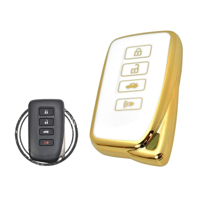 TPU Key Cover Case For Lexus GS IS RC RX Smart Key Remote 4 Button WHITE GOLD Color