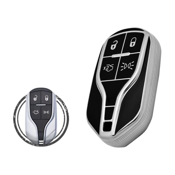 TPU Key Cover Case For Maserati Ghibli Quattroporte Smart Key Remote 4 Button Black Chrome Color