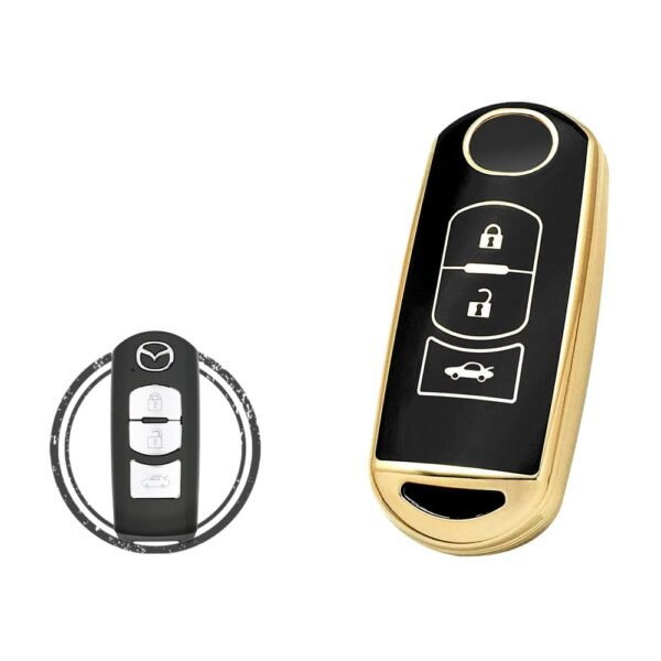 TPU Key Cover Case Protector For Mazda 3 6 CX-5 CX-9 Smart Key Remote 3 Button BLACK GOLD Color