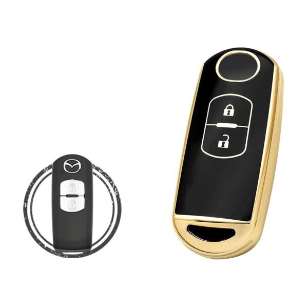 TPU Key Cover Case Protector For Mazda 3 CX-5 CX-7 Smart Key Remote 2 Button BLACK GOLD Color
