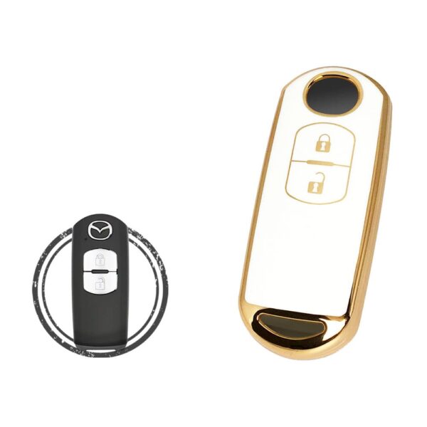 TPU Key Cover Case For Mazda 3 CX-5 CX-7 Smart Key Remote 2 Button WHITE GOLD Color