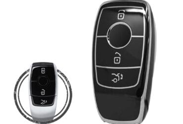 TPU Car Key Cover Case Compatible With Mercedes Benz E-Series Smart Key Remote 3 Button Black Chrome Color