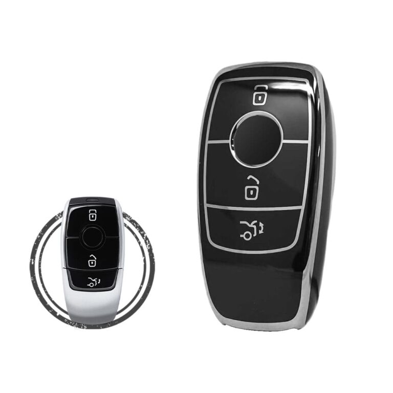 TPU Car Key Cover Case Compatible With Mercedes Benz E-Series Smart Key Remote 3 Button Black Chrome Color