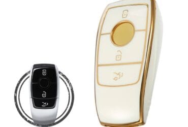 TPU Car Key Cover Case For Mercedes Benz E-Series Smart Key Remote 3 Buttons WHITE GOLD Color