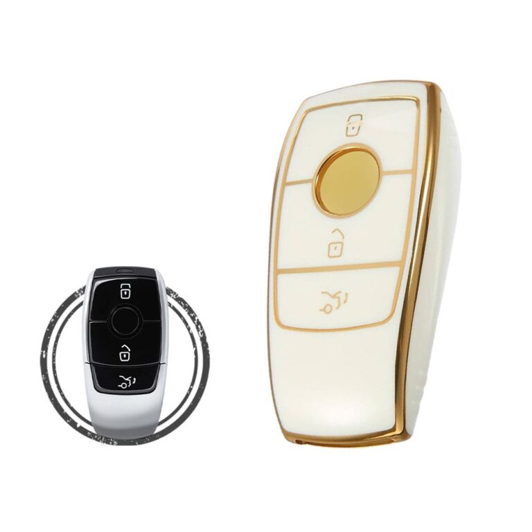TPU Car Key Cover Case For Mercedes Benz E-Series Smart Key Remote 3 Buttons WHITE GOLD Color