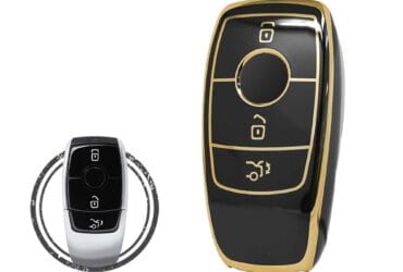 TPU Car Key Cover Case For Mercedes Benz E-Series Smart Key Remote 3 Buttons BLACK GOLD Color