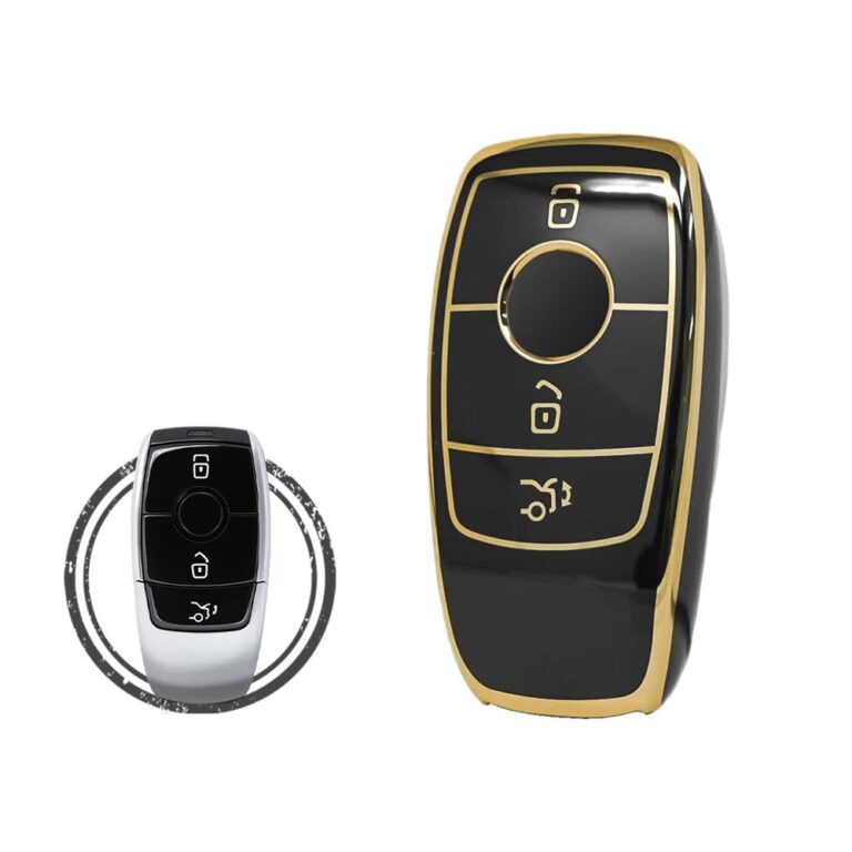 TPU Car Key Cover Case For Mercedes Benz E-Series Smart Key Remote 3 Buttons BLACK GOLD Color