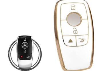 TPU Car Key Cover Case For Mercedes Benz A-Class C-Class S-Class E-Class Smart Key Remote 4 Button WHITE GOLD Color