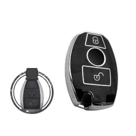 TPU Car Key Cover Case Compatible With Mercedes Benz Remote Key 2 Button Black Chrome Color