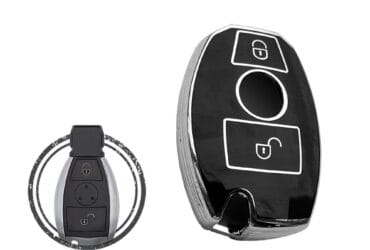 TPU Car Key Cover Case Compatible With Mercedes Benz Remote Key 2 Button Black Chrome Color