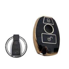 TPU Car Key Cover Case Compatible With Mercedes Benz Remote Key 2 Buttons BLACK GOLD Color