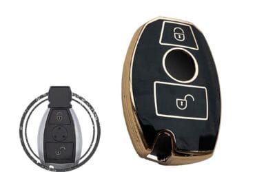 TPU Car Key Cover Case Compatible With Mercedes Benz Remote Key 2 Buttons BLACK GOLD Color