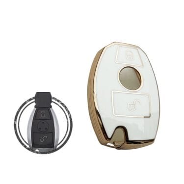TPU Car Key Cover Case Compatible With Mercedes Benz Remote Key 2 Buttons WHITE GOLD Color