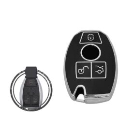 TPU Car Key Cover Case Compatible With Mercedes Benz Remote Key 3 Buttons Black Chrome Color