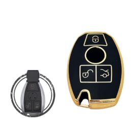 TPU Car Key Cover Case Compatible With Mercedes Benz Remote Key 3 Buttons BLACK GOLD Color