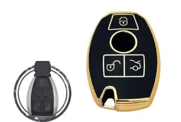 TPU Car Key Cover Case Compatible With Mercedes Benz Remote Key 3 Buttons BLACK GOLD Color