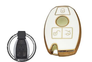 TPU Car Key Cover Case Compatible With Mercedes Benz Remote Key 3 Buttons WHITE GOLD Color