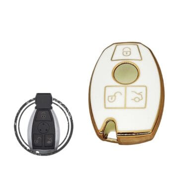 TPU Car Key Cover Case Compatible With Mercedes Benz Remote Key 3 Buttons WHITE GOLD Color
