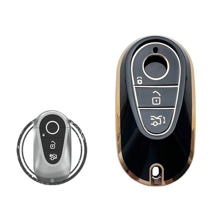 TPU Car Key Cover Case For Mercedes Benz S-Class Smart Key Remote 3 Button BLACK GOLD Color