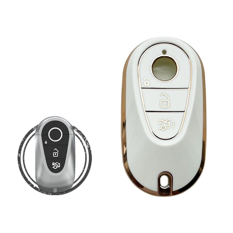 TPU Car Key Cover Case For Mercedes Benz S-Class Smart Key Remote 3 Button WHITE GOLD Color