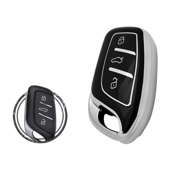 TPU Key Cover Case For MG HS Smart Key Remote 3 Button Black Chrome Color
