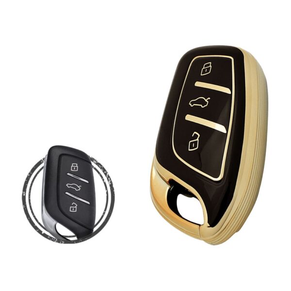TPU Key Cover Case Protector For MG HS Smart Key Remote 3 Button BLACK GOLD Color