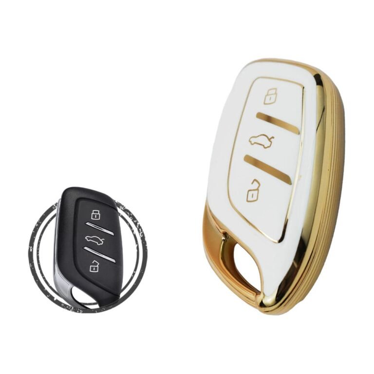 TPU Key Cover Case For MG HS Smart Key Remote 3 Button WHITE GOLD Color