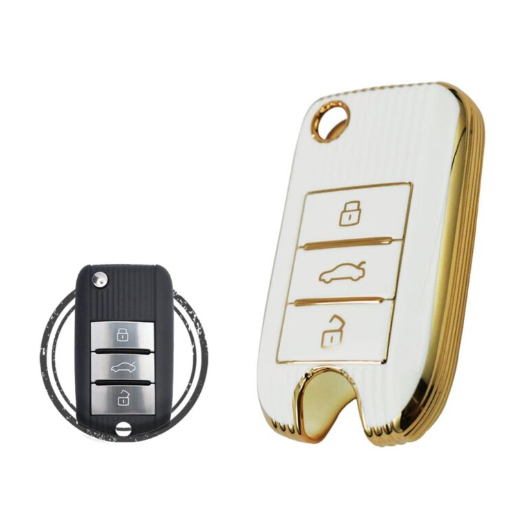 TPU Key Cover Case For MG ZS MG5 Smart Flip Key Remote 3 Button WHITE GOLD Color
