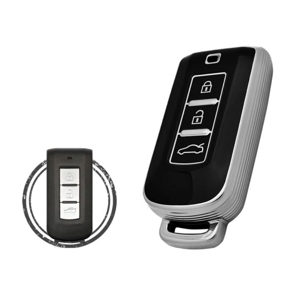 TPU Key Cover Case For Mitsubishi Lancer Smart Key Remote 3 Button Black Chrome Color