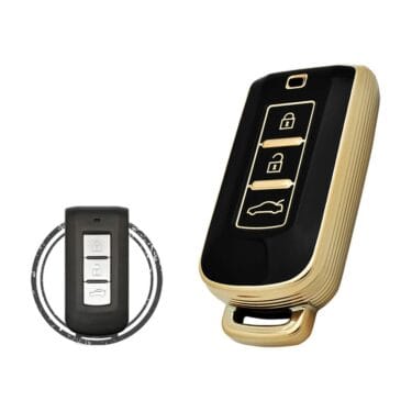 TPU Key Cover Case Protector For Mitsubishi Lancer Smart Key Remote 3 Button BLACK GOLD Color