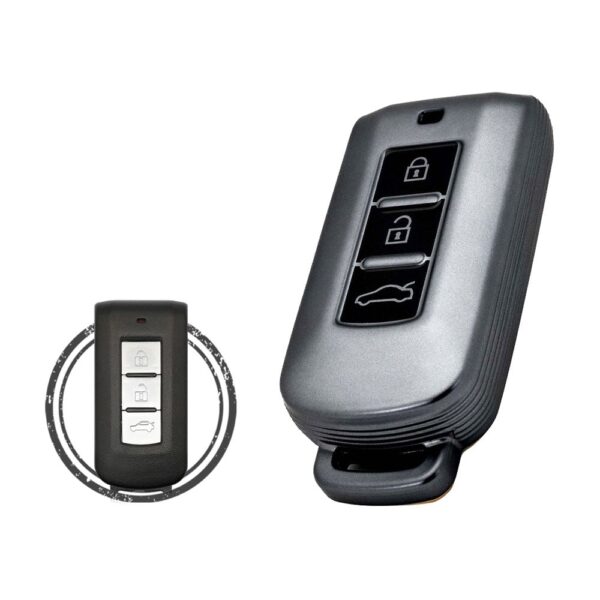 TPU Key Fob Cover Case For Mitsubishi Lancer Smart Key Remote 3 Button BLACK Metal Color