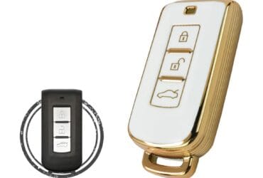 TPU Key Cover Case For Mitsubishi Lancer Smart Key Remote 3 Button WHITE GOLD Color