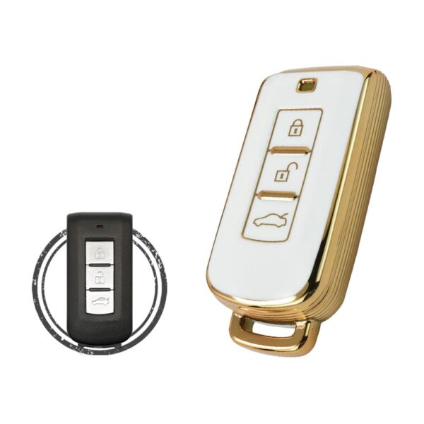 TPU Key Cover Case For Mitsubishi Lancer Smart Key Remote 3 Button WHITE GOLD Color
