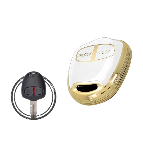 TPU Key Cover Case For Mitsubishi Lancer Pajero L200 Remote Head Key 2 Button WHITE GOLD Color