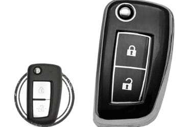 Coque en TPU pour clé pliante télécommande Nissan Juke Rogue Qashqai 2 boutons Chrome Noir