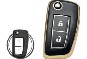 TPU Key Cover Case Protector For Nissan Juke Rogue Qashqai Flip Key Remote 2 Button BLACK GOLD Color