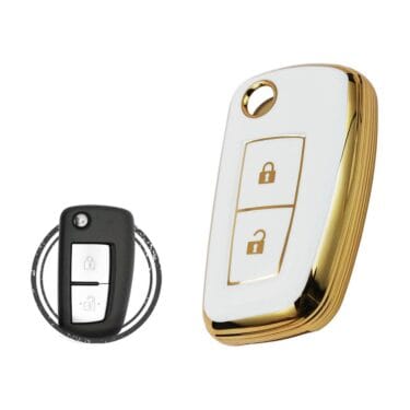 TPU Key Cover Case For Nissan Juke Rogue Qashqai Flip Key Remote 2 Button WHITE GOLD Color