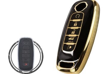 TPU Key Cover Case Protector For 2023 Nissan Pathfinder Smart Key Remote 5 Button BLACK GOLD Color