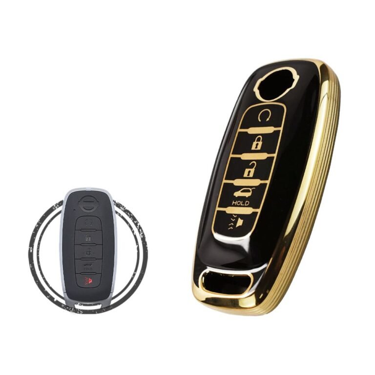 TPU Key Cover Case Protector For 2023 Nissan Pathfinder Smart Key Remote 5 Button BLACK GOLD Color