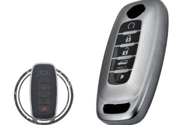 TPU Key Fob Cover Case For 2023 Nissan Pathfinder Smart Key Remote 5 Button BLACK Metal Color