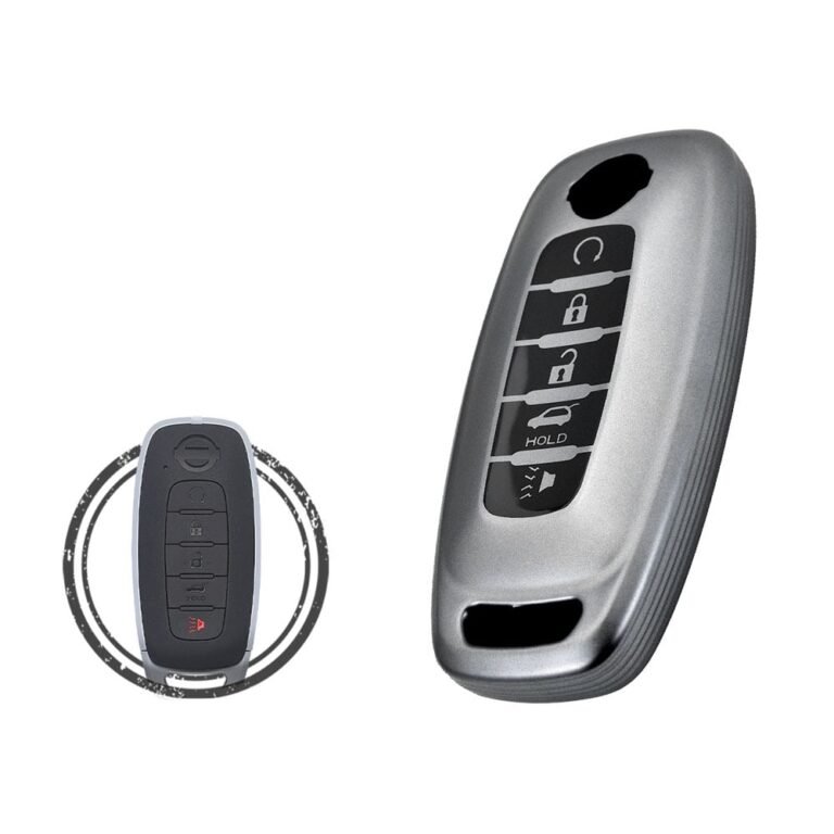TPU Key Fob Cover Case For 2023 Nissan Pathfinder Smart Key Remote 5 Button BLACK Metal Color